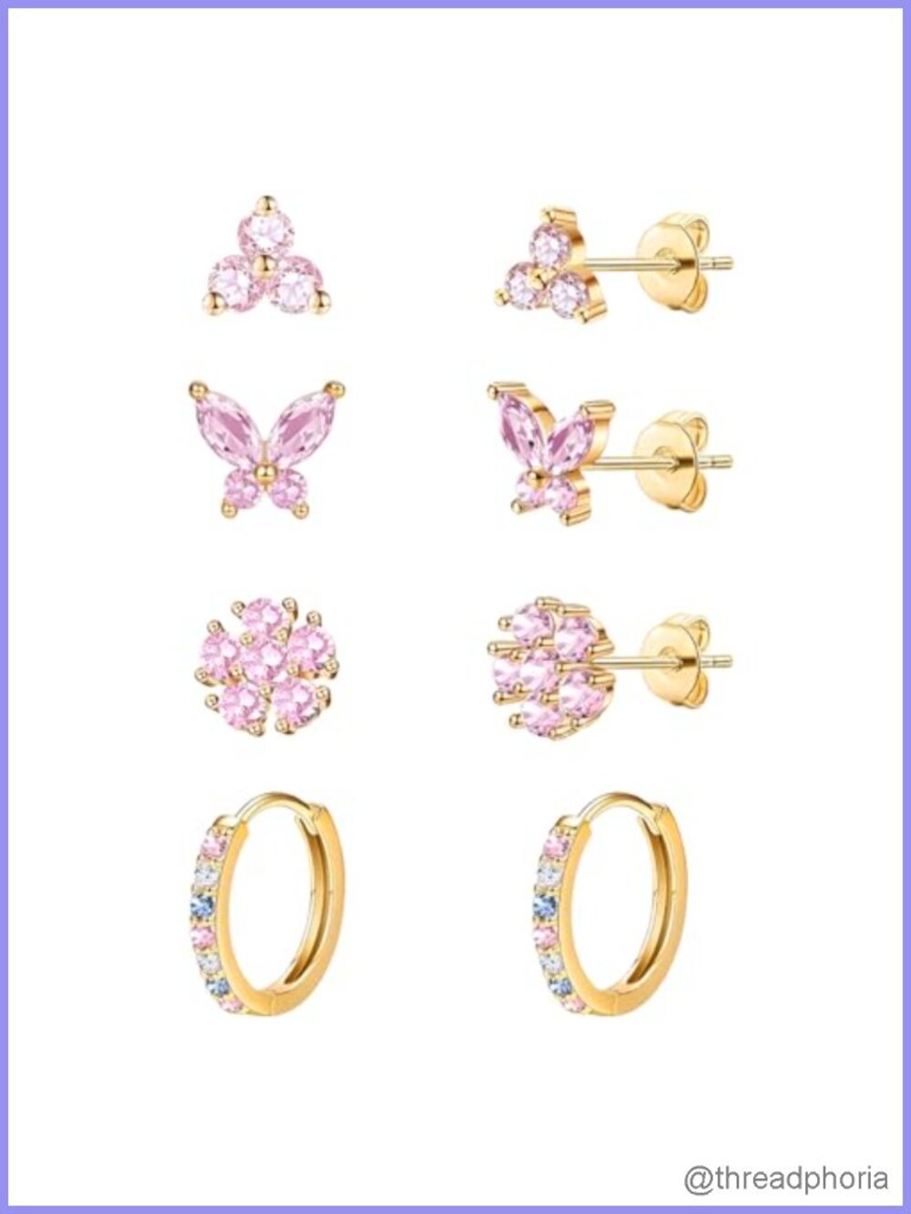 14K Gold Plated Cubic Zirconia Stud Huggie Hoop Earrings Hypoallergenic
